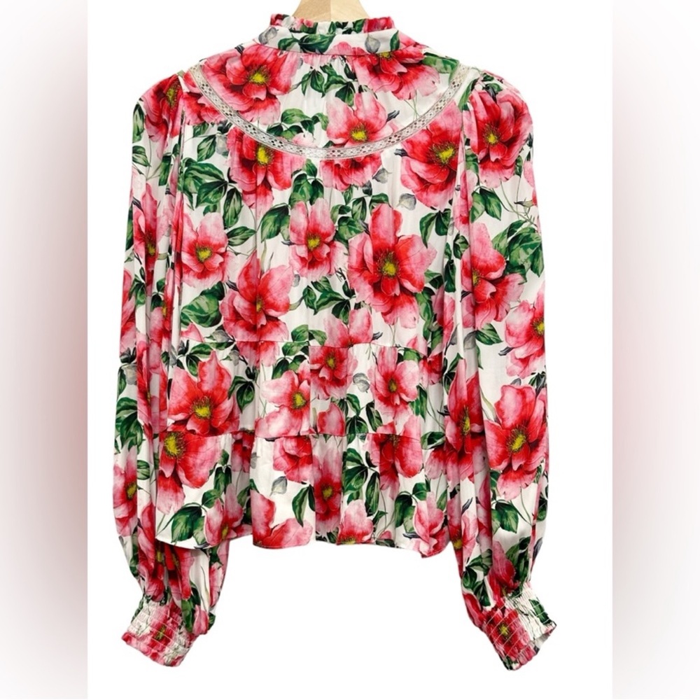 NWT Alice + Olivia Jacelyn Floral Boho Blouson Blouse in Red/White Size XS - Picture 9 of 17
